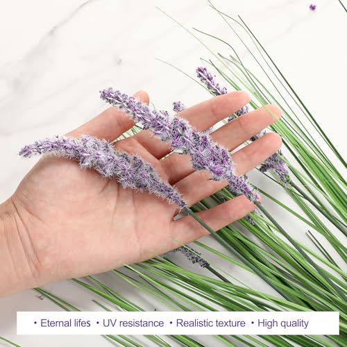 Giegxin 12 Pcs Tall Artificial Plants Outdoors Lavender UV Resistant Plants 26.7 Inch Fake Tall Lavender Plant Artificial Greenery Shrubs Bushes for Garden Porch Pathway Front Porch Home Décor